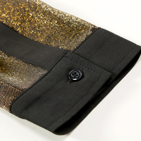 Herrar Knappfront Långärmad Glitter Lapel Krage Skjorta gold S