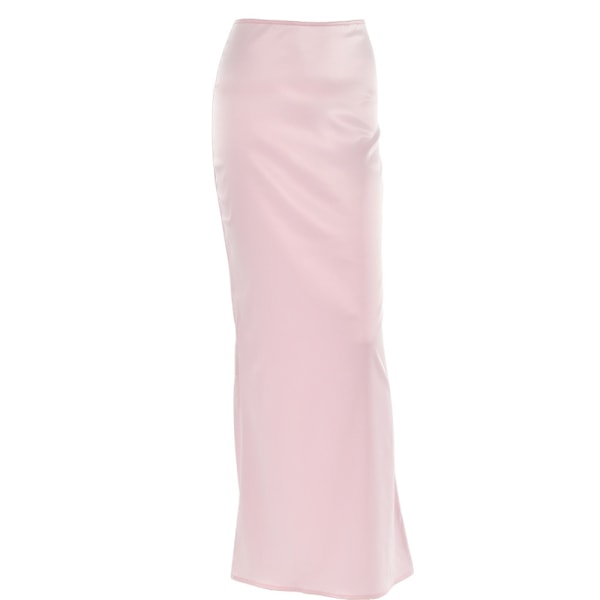 Lang Satin Skjørt til Kvinder Silke Elegant Højtaljet Cocktail Party Midi Skørter pink L