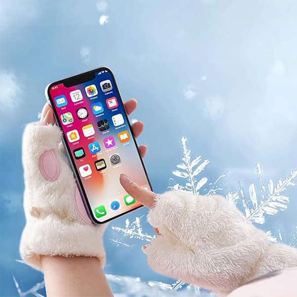 Søde Kattepote Handsker, Kunstig Pels Blød Vinter Fingerløse Handsker white