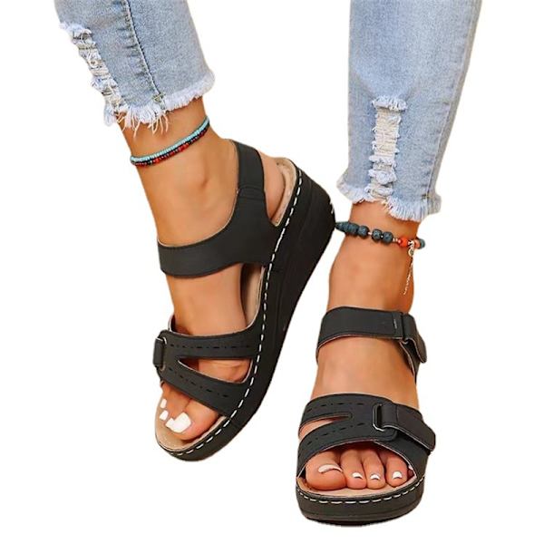 Ortopædiske Kile-Sandaler til Kvinder Åben Tå Ankelrem Platform Sandaler BLACK 41