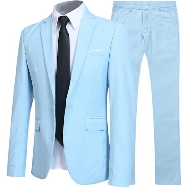 Herre Slank Pasform 2-delt Business Suit, Jakke, Bukser blue L