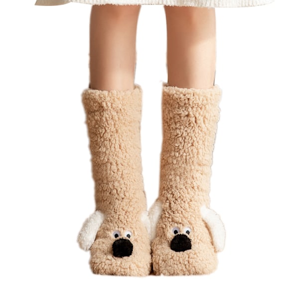 Dames Fuzzy Slippersokker, Cozy Varme Vinter Fleece Anti-Skrid Sikre Hjemmesokker light brown