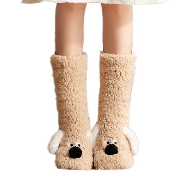Damtofflor Fuzzystrumpor, Mysiga Varma Vinterfleece Halksäkra Hemstrumpor light brown