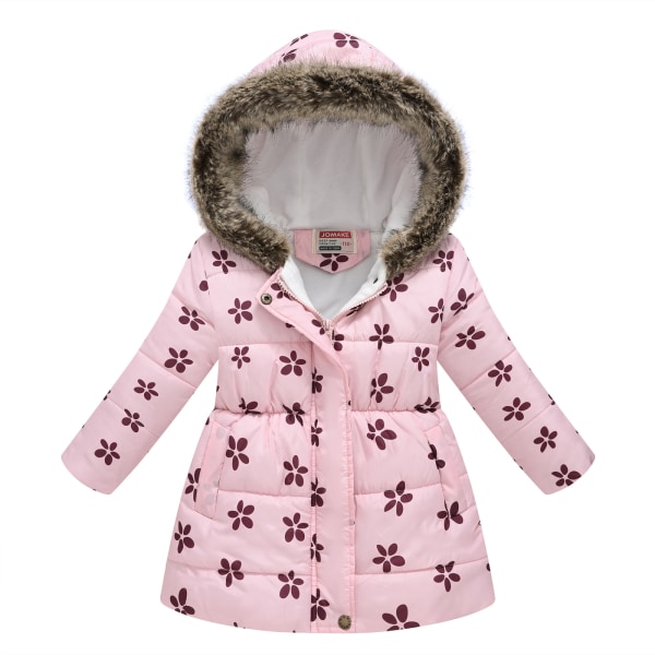 Vinterkappa för flickor med huva för barn med print i parkas ytterkläder Pink#1 110cm