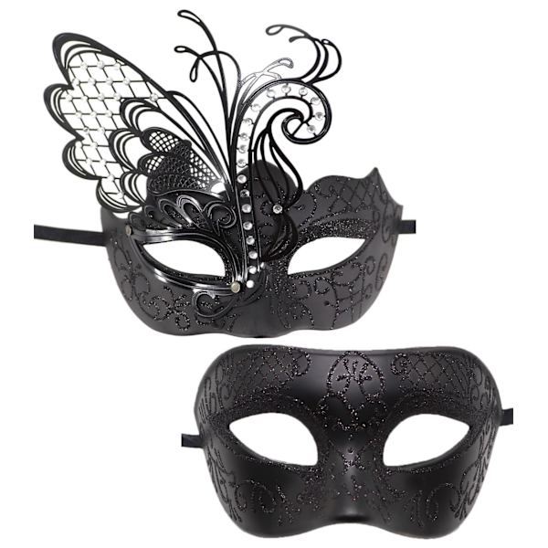 Parmask för par, metallmasker, venetianska Halloween-kostymmasker black