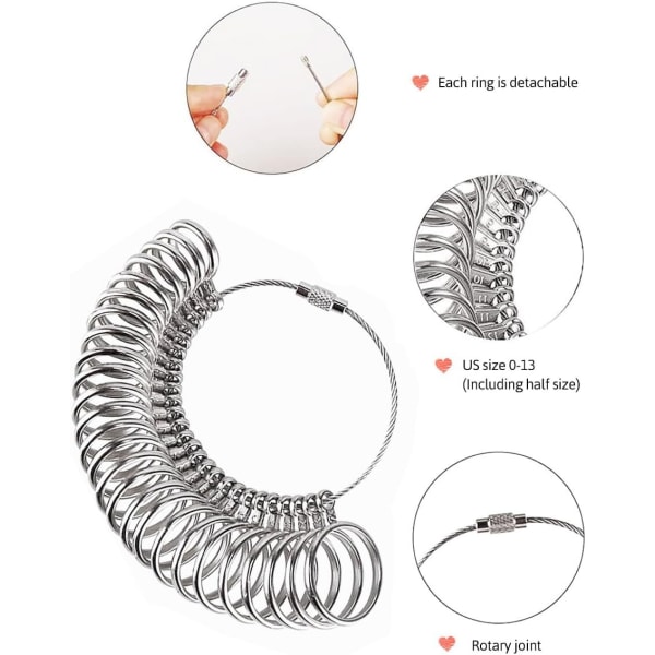 3-pack Ringstorleksmätare, Ringmätare med Fingerstorleksmandrel UK