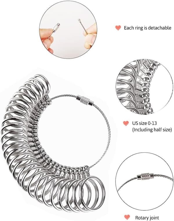 3 stk Ringstikk Måleverktøysett, Ringmålere med Fingerstikk Mandrel UK