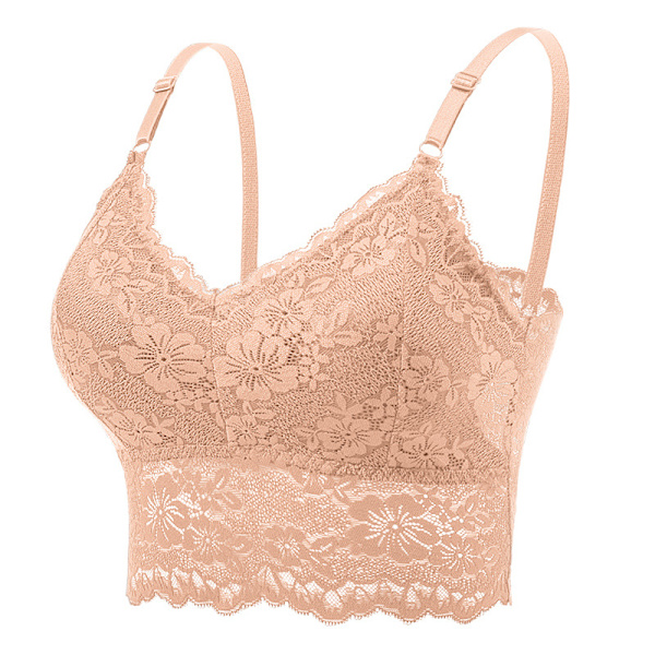 Plus Size Säädettävät Pitsi-Rintaliivit Naisille Bralette Pehmustetut Pitsi-Bandeau-Rintaliivit Apricot M