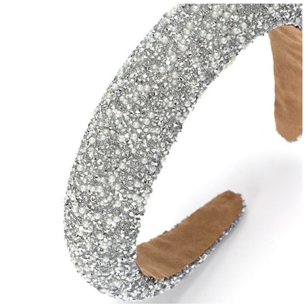 Glitter Rhinestone Pannband, Bred Hårband silver