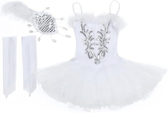 Flickas Sekvens Pärlor Ballet Dans Tutu Klänning Trikå Prestanda 140cm
