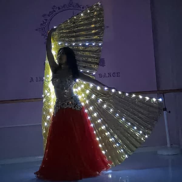 Gullfarget stofflys LED Isis-vinger Belly Dance-tilbehør
