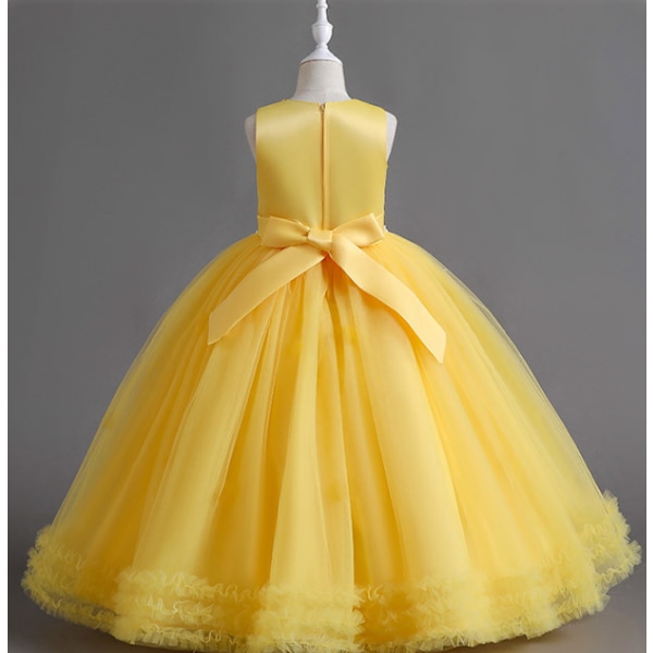 Spets Klänning för Flickor, Lång Bröllopsklänning, Elegant Prinsessklänning för Fest och Pageant yellow 110