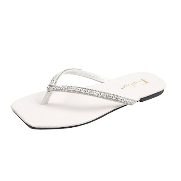 Dammode Rhinestone Design Slides Sandaler white 37