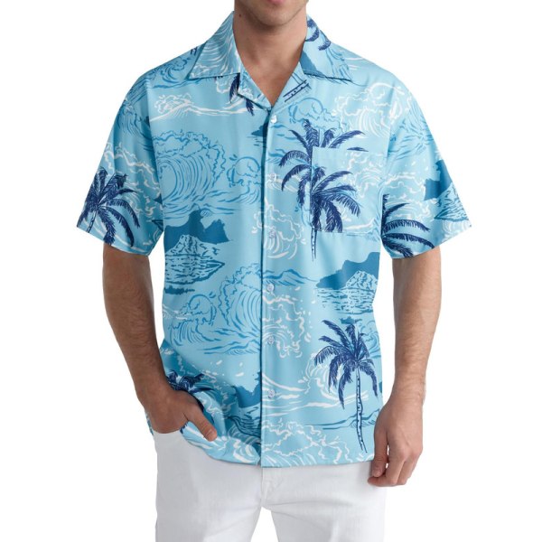 Herr Hawaiian Skjortor Kortärmad Knapp Ned Casual Skjortor Tryckta Strand Skjortor Color 2 3XL