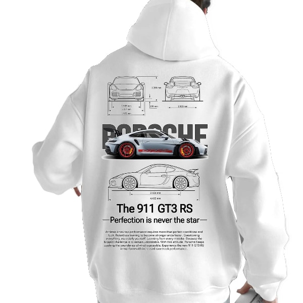 Luvtröja med spårvagnstryck 911 herrar, unisex Oversize Racing Turbo sportbilströja luvtröja White#1 L