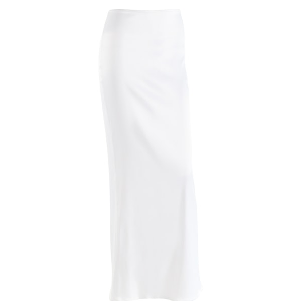 Lang Satin Skjørt til Kvinder Silke Elegant Højtaljet Cocktail Party Midi Skørter white M