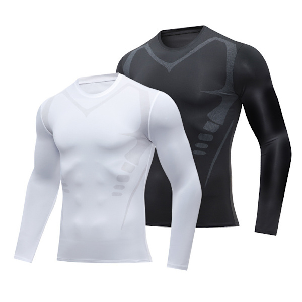 Kompresjonsskjorte for menn, lang erme, trenings-T-skjorte black M
