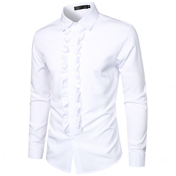 Herr Tuxedo Skjortor Slim Fit Volang Bröllop Middag Toppar Skjortor white XL