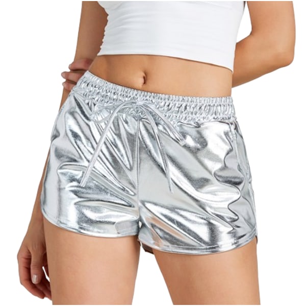 Naisten Metallinhohtoiset Shortsit Kesäiset Kimaltavat Kuuma Asuste Kiiltävät Lyhyet Housut silver XL