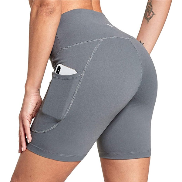 Kvinnors högmidjade aktiva shorts yogaleggings, magkontroll träningsshorts Grey S