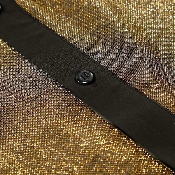 Mænds Knaplåst Langærmet Glitter Lapel Krave Skjorte gold XXL