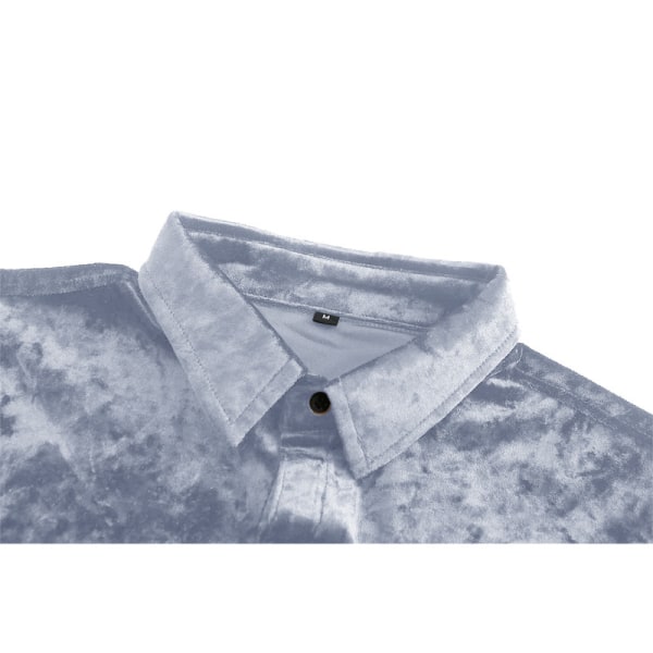 Klänningskjortor för män Sammet långärmade skjortor sliver 2XL
