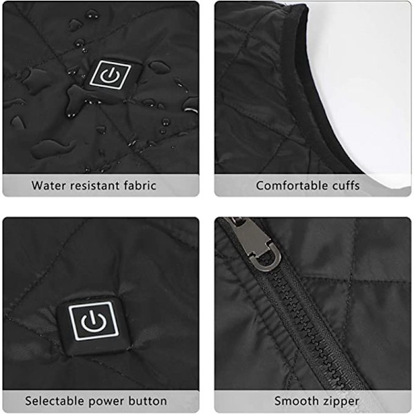 Uppvärmd väst för kvinnor med 4 värmezoner, halsvärmejacka Black 2XL