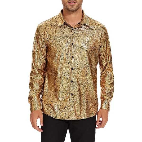 Herrar Skjortor Blanka Långärmade Helskjortor med Knappar gold XL