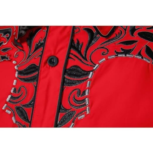 Herrar Casual Knapp-Ner Långärmad Broderade Skjortor Red 1 XL