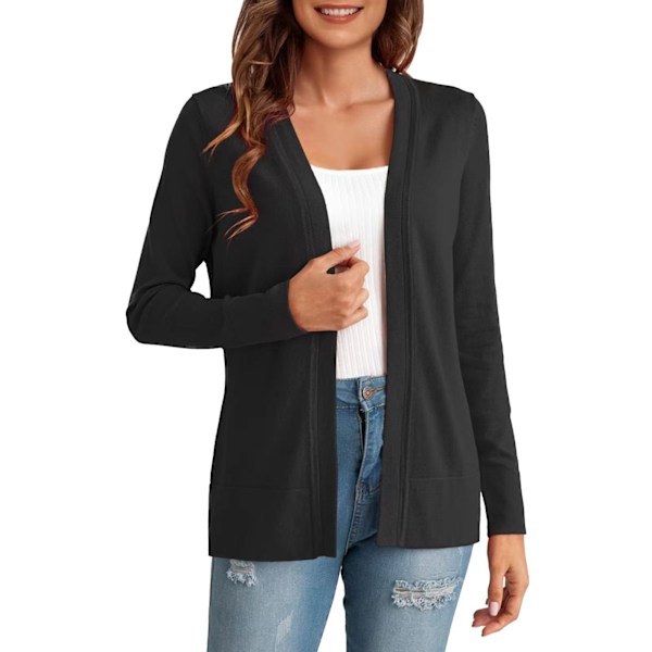 Womens Casual Lightweight Long Sleeve Cardigan black XL