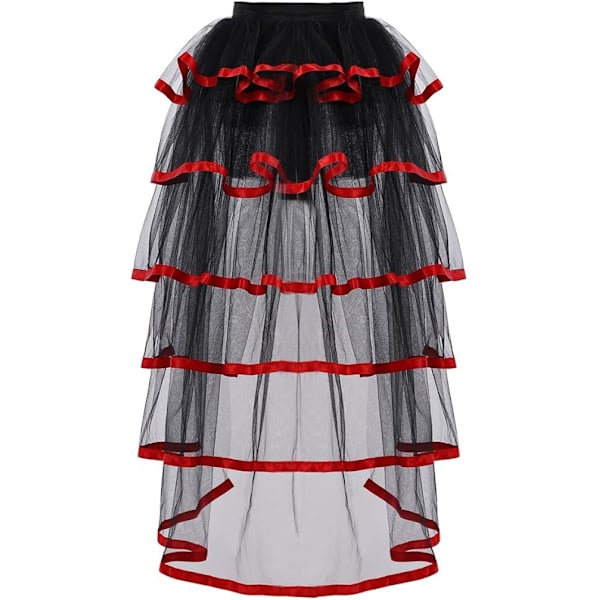 Viktorian steampunk-busk med 6 lagdelt bånd-på-bælte tyl tutu overskørt black and red