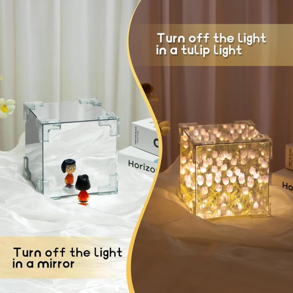 DIY Tulipan Kube Speil Lampe, Håndlaget DIY Tulipan Nattelys For Blomster Magisk Kube