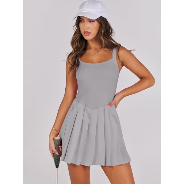 Tennisklänning för kvinnor med inbyggda shorts Plisserad träningspass Athletic Golf Romper Dress Grey S