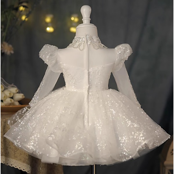 Elegant Kjole Jente Baby Bobleermet Mesh Paljettkjole 100
