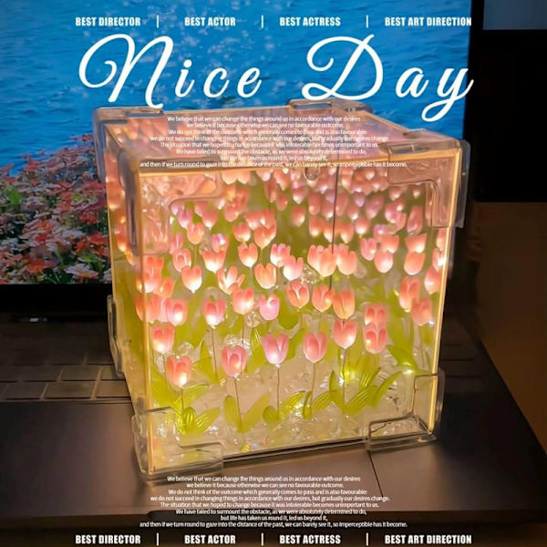 DIY Tulpan Kubformad Spegellampa, Handgjord DIY Tulpan Nattlampa För Blommagisk Kub