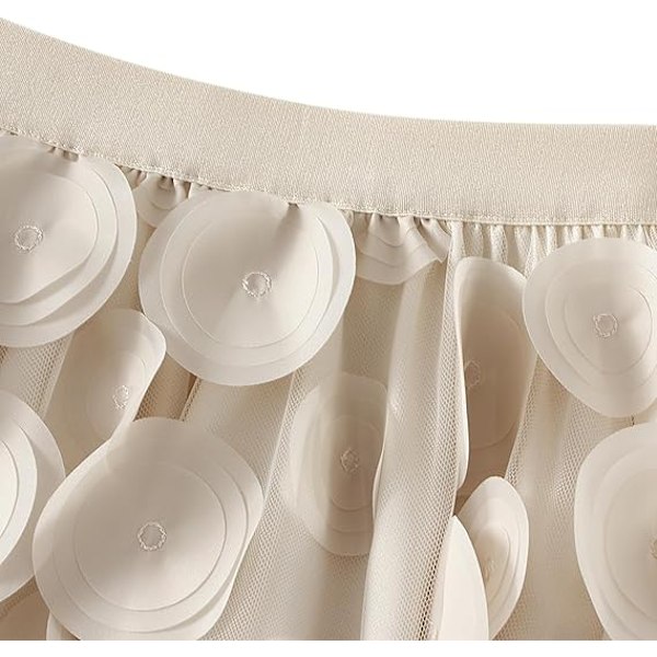 Tullkjol Kvinna 3D Polka Dot Elastisk Midja Mesh Midi Kjolar beige