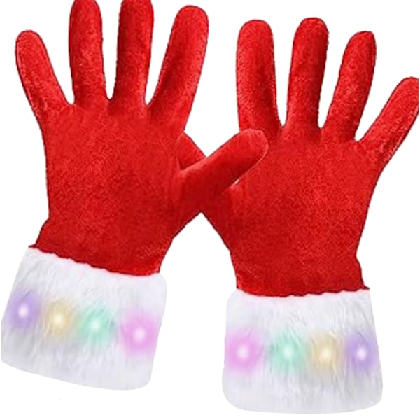 Ljusupplysta Julhandskar Röd Sammet Glittrande LED Julhandske för Kvinnor och Flickor Kid