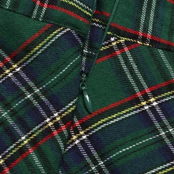 Kjol för kvinnor, koreansk stil, retro, rutig, A-linje green M