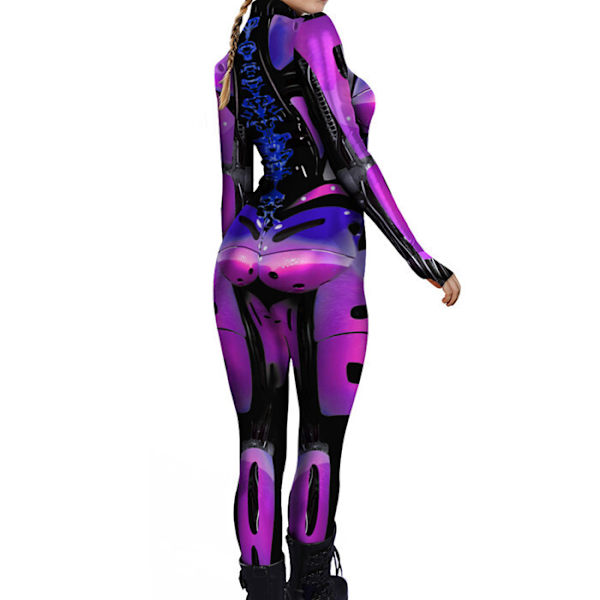 Halloween-kostym för kvinnor, skelett cosplay catsuit jumpsuit purple M