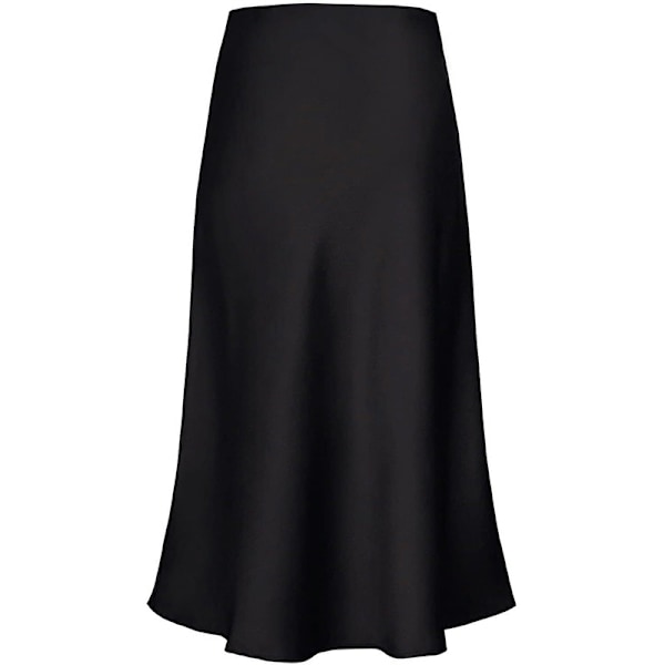 Kvinners Lange Satin Skjørt Silke Elegant Høy Midje Flare A-Line Midi Skjørt black M