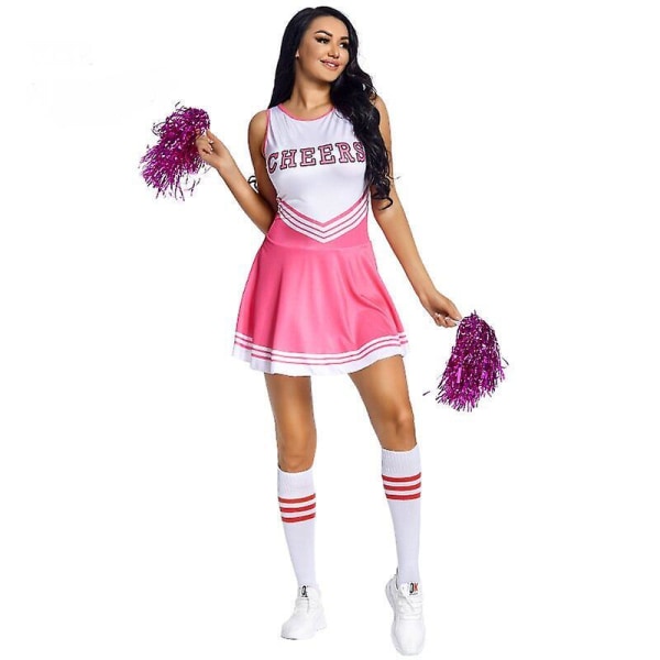 Kvinnors skolflickor musikalisk fest Halloween cheerleader kostym tjusig klänning pink L