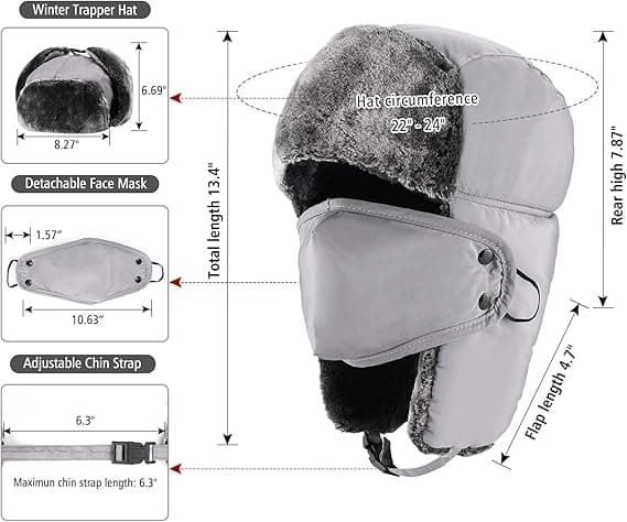 Vintermössor för Kvinnor Män Trapper Ushanka Hatt med Öronlappar grey