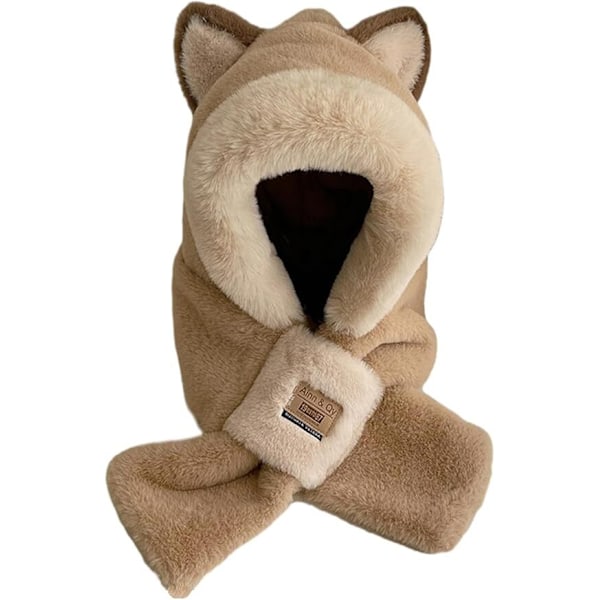 Plush Hettegenser-Hatt Kostymehatter, Dyr Hatt Vinterhatt Halsduksett khaki