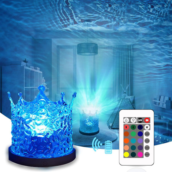 Ocean Wave Krystallbordlampe med Berøringskontroll, RGB Fargeskiftende Nattelys