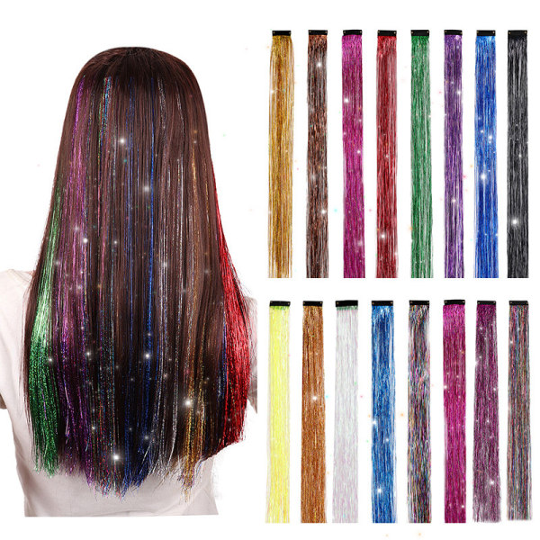 16 färger Clip in Hair Tinsel Kit, Sparkling Party Tinsel Hair Extension