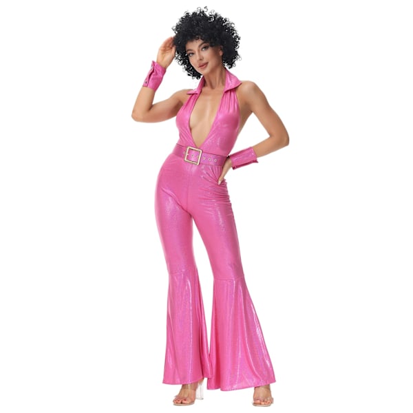 Vintagefest 70-tal 80-tal Hippie Kostymer Cosplay Jumpsuit Karneval Dräkt pink M