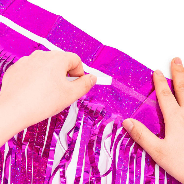 2-packs foliegardinbakgrund, metallisk glitterfolie Fransgardiner Photo Booth rekvisita Pink