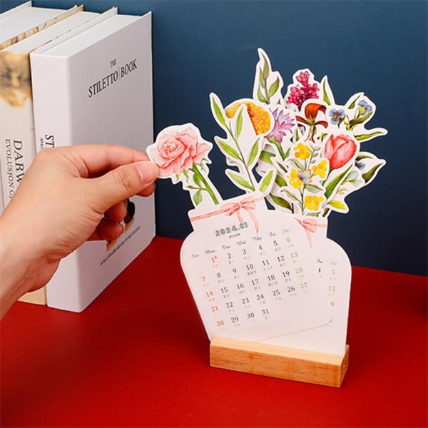 2024 Creative Flower Skrivbordskalender, Vasformad Nyårsmånadskalenderplanerare