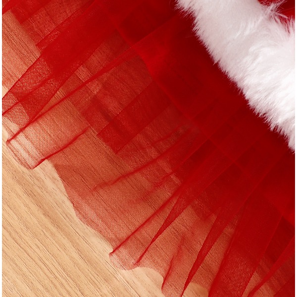 Julklappsklänning för flickor, A-linje, långärmad, plysch, kontrastfärger, med hårband red 4Y