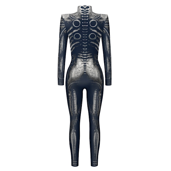 Halloween-kostym för kvinnor, skelett cosplay catsuit jumpsuit black M